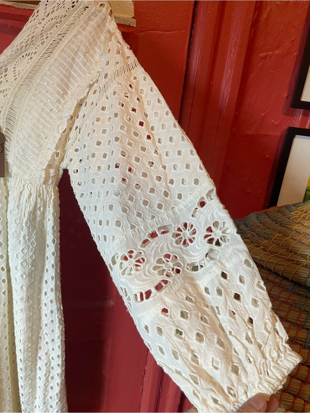 Anthropologie Lace Eyelet V-Neck Midi Dress - White NWT - Picture 4 of 7